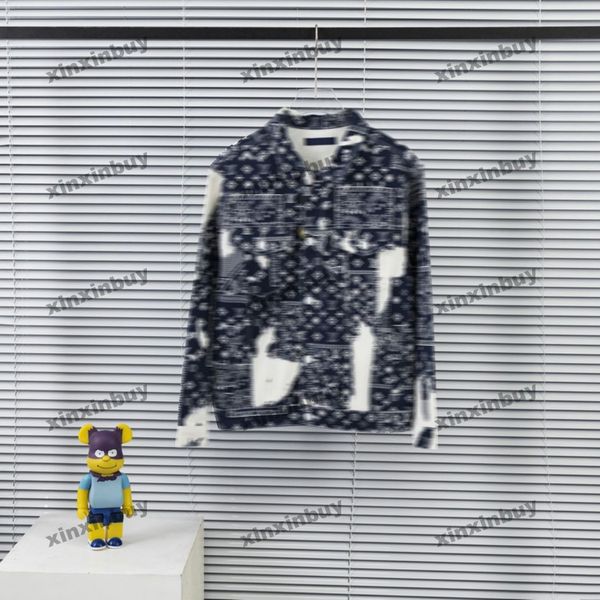 

xinxinbuy men designer coat jacket tie dye bandanna pockets denim 1854 long sleeve women blue black khaki red gray s-2xl, Black;brown