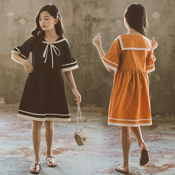 

girl's dresses new 2022 summer girls dresses children preppy style dress baby leisure dress kids princess dresses bow flare sleeve #863, Red;yellow