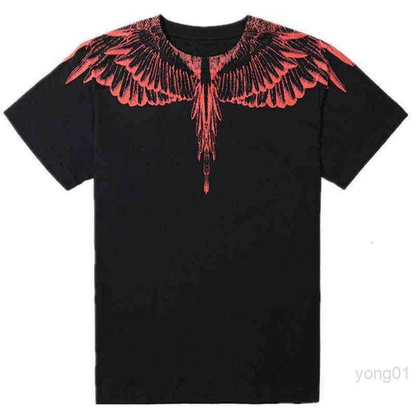 

men's and women's short-sleeved mb cotton wings printed loose round neck water drop feather half-sleeved t-shirt 2s1s16v6h, White;black