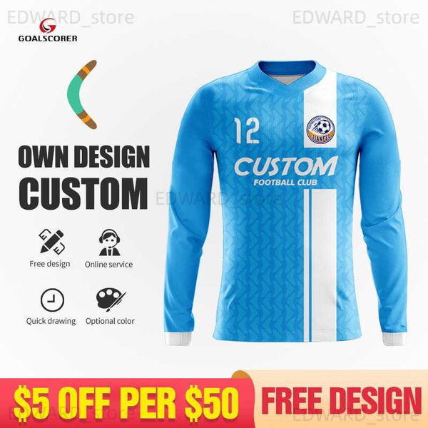 

diy tees polos wholesale custom sublimation polyester mens long sleeve soccer jersey shirt youth football uniform suit with name number t230, Black