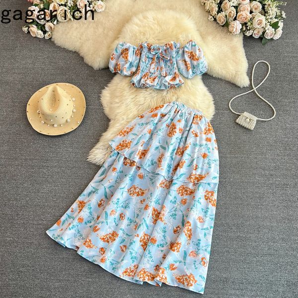 

two piece dress gagarich womens fashion korean style beach resort bohemian set tie bandeau waist ruffled flower 2piece skisuit 230410, White