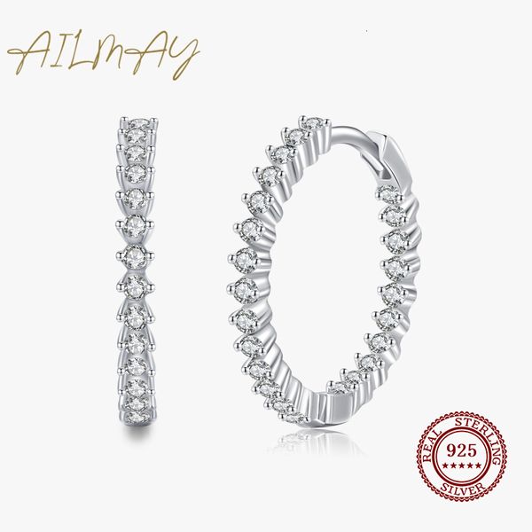 

hoop huggie ailmay real 925 sterling silver fashion luxury full of cz earrings for women classic romantic wedding jewelry gift 230411, Golden;silver