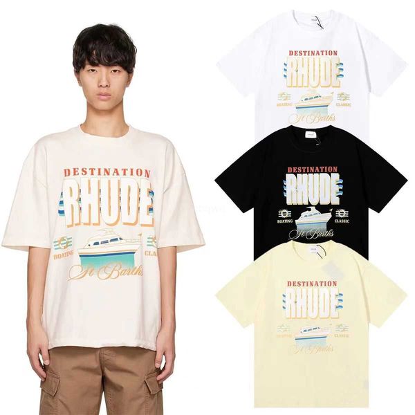 

2023s summer mens t-shirts womens luxury tide brand rhude designers for men letter polos embroidery tshirts clothing short sleeved 4pxp, White;black