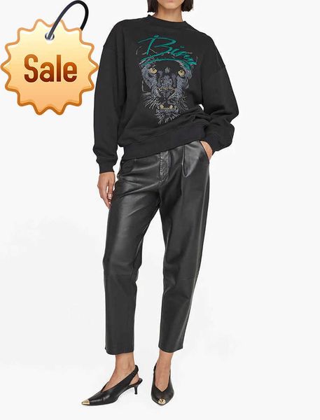 

anine bing women designer sweatshirt print letter embroidery sweater brushed cotton round neck fashion pullover hoodiehd, Black