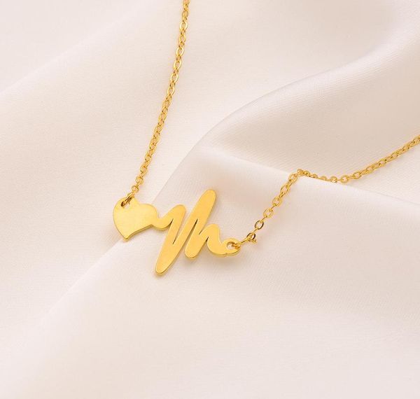 

initial heartbeat necklace pendant heart fine 9k gf yellow gold couple ekg electro cardiogram rhythm chokers8323725, Silver