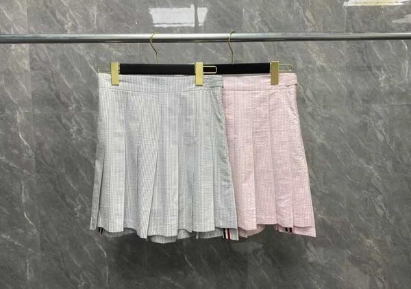 

new tb summer striped pleated seersucker a-line high waist slim casual women's trend skirt, Black