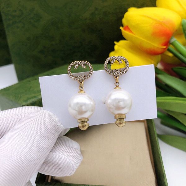 

2023 designer earring ggity brand stud earing luxury women fashion jewelry metal letter double g logo crystal pearl earring cjeweler women&#, Golden;silver