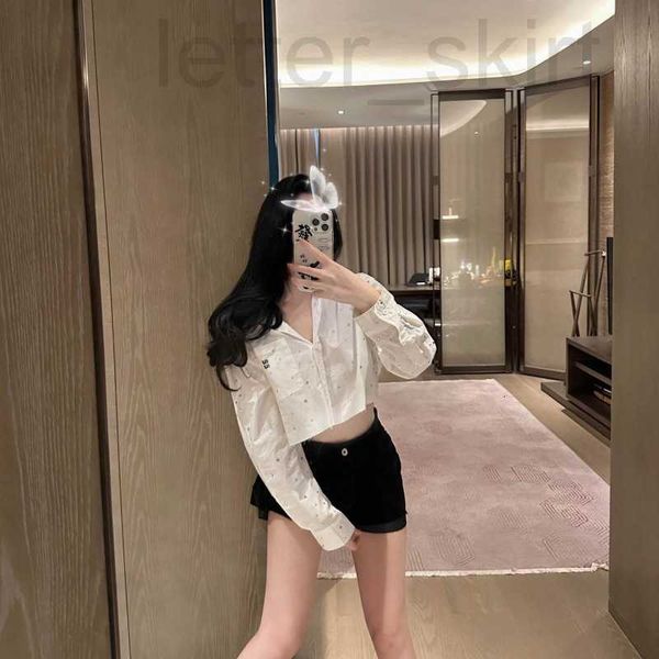 

women's polos designer full sky star rolled diamond polo neck shirt for women 23 spring heavy industry embedding short long sleeve 0srt, White