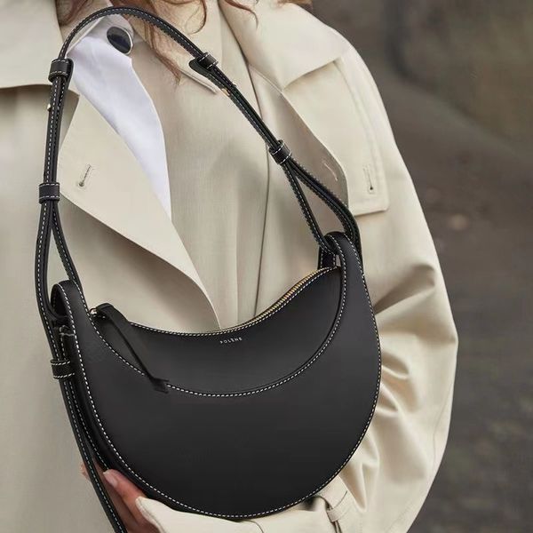 

half polene luxury moon polene numero croissant bag womens hobo designer tote handbag shoulder bags men black lychee pattern leather purse c
