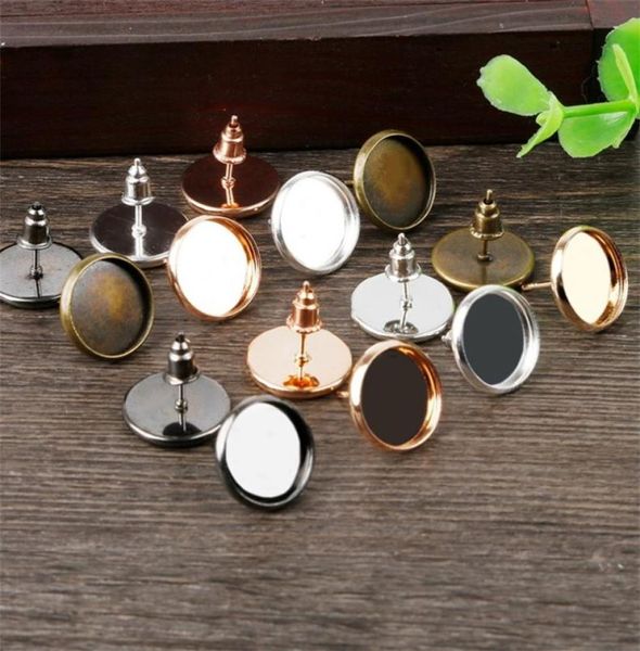 

68101214161820mm 8 colors plated stainless iron earring studswith ear plug basefit 620mm glass cabochons 13951369, Slivery;crystal