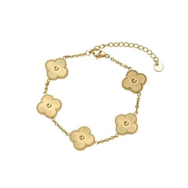 

exquisite steel high-end five flower four leaf clover with personalized fashion light luxury and niche double-sided design bracelet item, Golden;silver