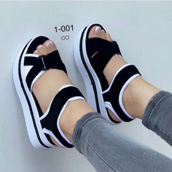 

sandal casual wedges sandalias mujer 2023 summer shoes heels platform peep toe chaussure femme 230411, Black