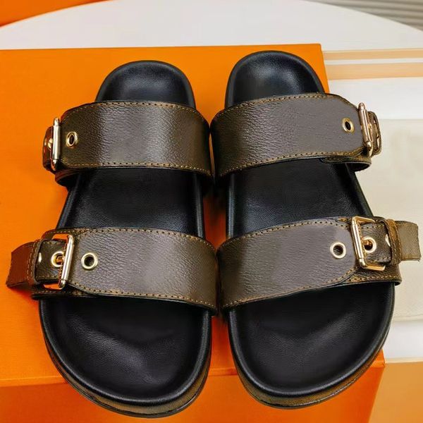 

Designer slippers sandals men slippers buckle up shoes high quality slippers summer flat shoes sexy leather thick sole sandals women shoes beach shoes, #3