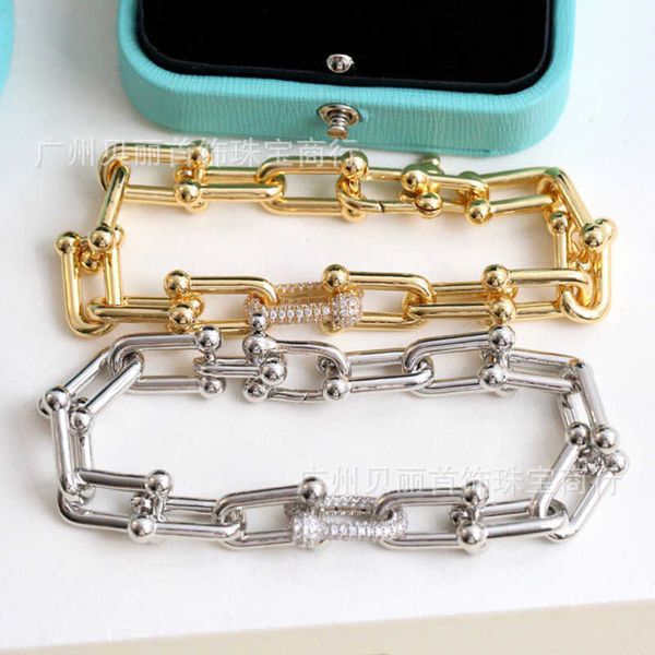 

original netizen fashion light luxury horseshoe buckle bracelet women's advanced sense tiffay u-shaped ring interlocking diamond couple, Black