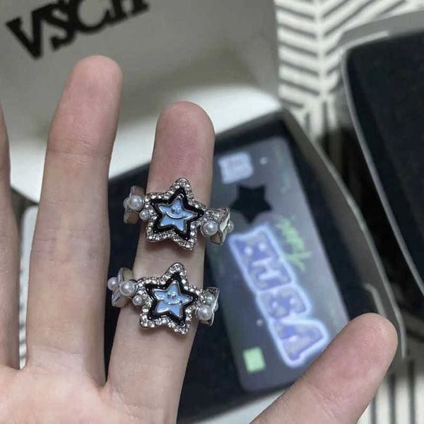 

band rings harajuku y2k star pentagram rhinestone pearl ring for women sweet cute cool adjustable ring 2023 korean fashion jewelry gifts p23, Silver