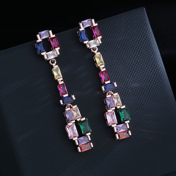 

dangle chandelier 925 silver highdefinition contrast fashion earrings super flash zircon earrings colorful tourmaline long earrings party gi