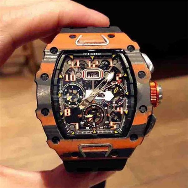 

designer watches men's watch master carbon fiber and steel case mechanical automatic butterfly buckle rubber black strap hollow movemen, Black;brown