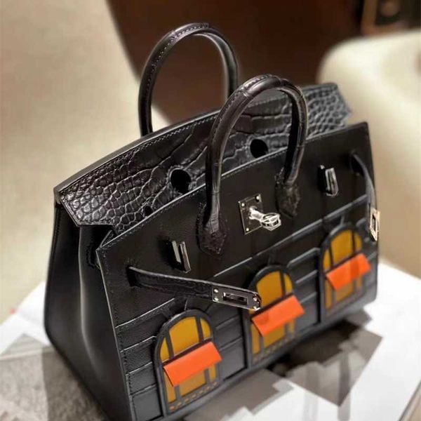 

designer birkin bag h erme 2023 crocodile pattern women's fashion handbag casual versatile crocodile combination house zc