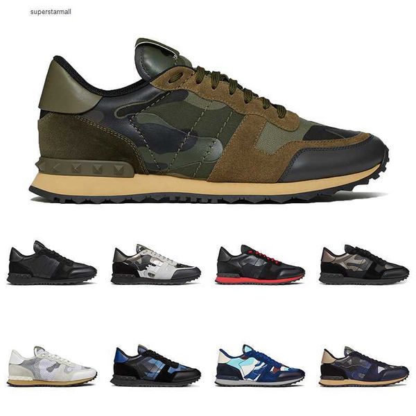 

black valentinoity men women luxury designer shoes rockrunner sneakers white camo mesh fabric rubber triple beige mens trainers v5lc