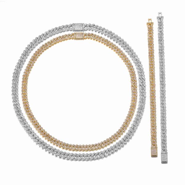 

moissanite cuban link chain 9mm prong, Silver