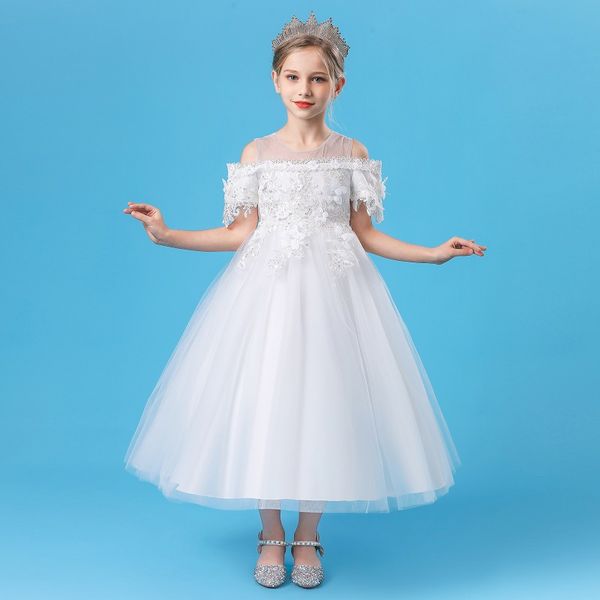 

wedding dresses the new children' princess dress lace a word shoulder princess dress, White;blue