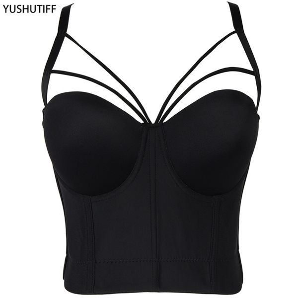 

camisoles tanks bodice summer sleeveless short female push up crop women harajuku off shoulder solid camis with built in bra 230411, Black;white