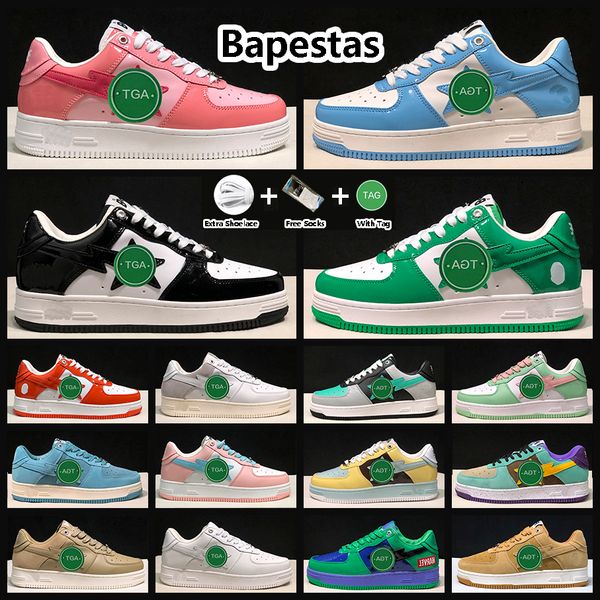 

bapestas running shoes baped platform shoe sta black white blue orange pastel green pink beige suede black blue camo combo red sneakers for