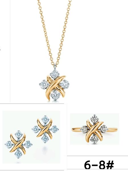 

18k gold designe flower silver platd pendant necklaces for women men set trendy diamond designer fashion wholesale jewelry party christmas w