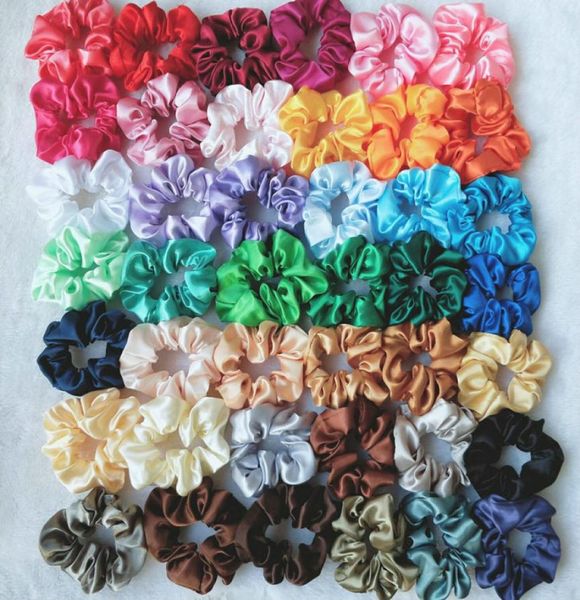 

mix 42 baby solid color satin hair scrunchies hairbands hair band children ring ponytail rope headdress kids hair accessorie5471358, Slivery;white