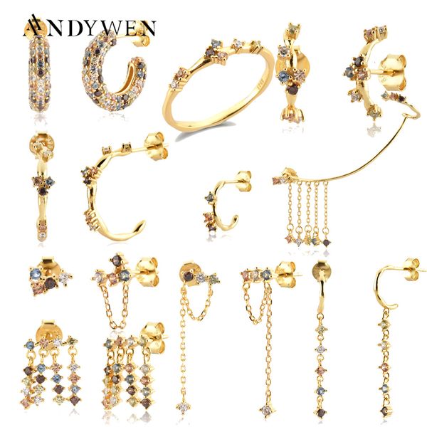 

dangle chandelier andywen 925 sterling silver summer sage five rainbow cz chain circle drop earring zircon luxury wedding jewelry 230410