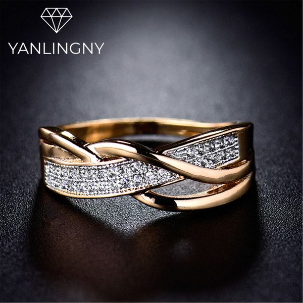 

band rings fashion spiral silver plated gold color ring x shape cross cz finger rings for women girl engagement wedding lady jewelry gift p2
