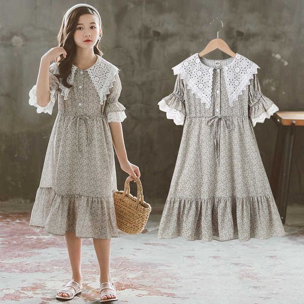 

girl's dresses 2021 kids dress for girl summer short sleeve girls dress elegant lace floral princess dress children clothing 4 6 8 10 1, Red;yellow
