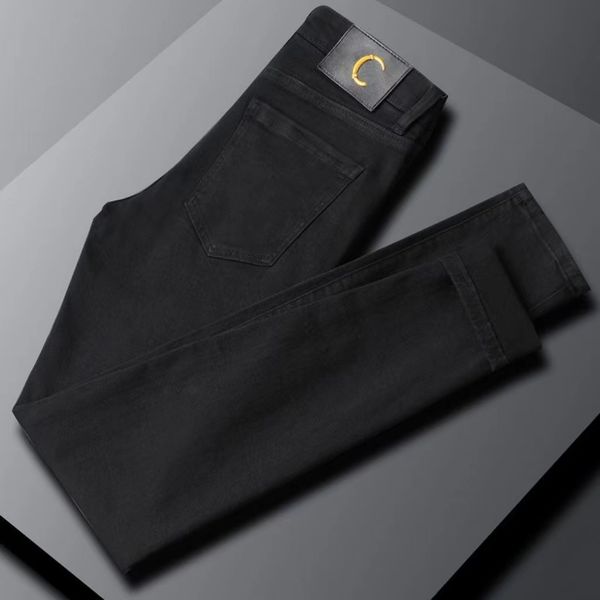 

designer men's jeans fashion palazzo pants luxury end pure black jeans slim pants elastic youth casual straight trousers, Blue