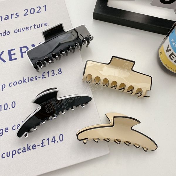 

vintage women hair claw acetate hair clips elegant solid color geometric shape large clip girls hair clip hair accessories, Slivery;white