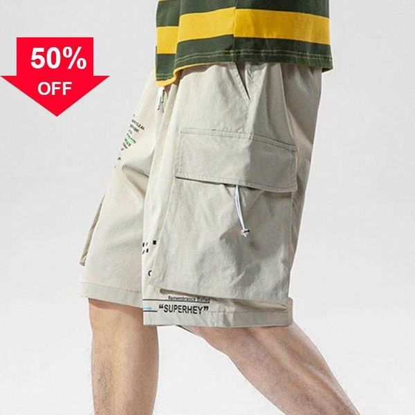 

men's shorts trendy cargo anti-pilling short pants elastic waist letter printing dress-ups to 2xl, White;black