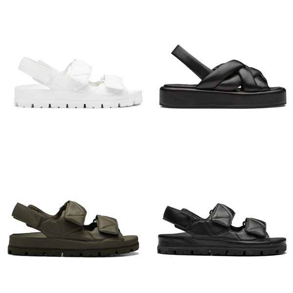

designer women sandals flat sandal foam rubber black white lambskin hook loop sandals gnappa sole shoe size 35-40 with box