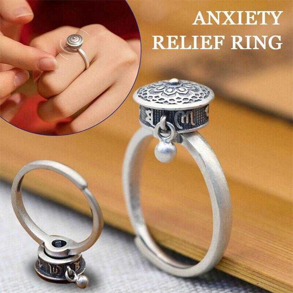 

band rings buddhist rotating ring fidget finger anxiety spinner ring adjustable good luck buddhist tibetan prayer anti stress anxiety ring p, Silver
