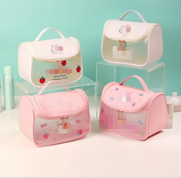 

fashion girls cartton cat with strawberry make up bag princess accessories zipper bags big capacity6893984, Black