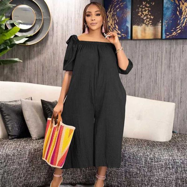 

plus size 3xl women clothing designer bodysuit loose causal jumpsuit 2023 new style one-should short sleeve pocket onesies like a dress, Black;white
