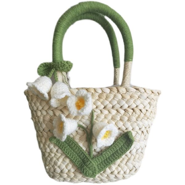 

woven straw fashion bags fresh cute women handbag, Black;red