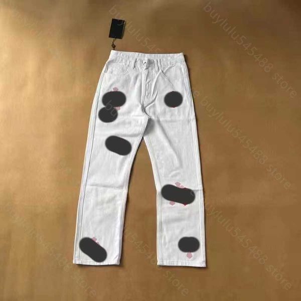 

men's and women's jeans pant 2023 fashion brand ch washed leather logo straight trousers for men and women couples v15n, Blue