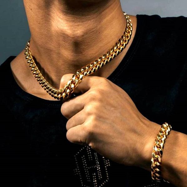 

fashion hiphop designer jewelry necklace bracelet cuban chain for man stainless steel gold chains necklaces south american miami mens bracel, Silver