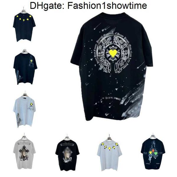 

designer man t shirt chrome summer shirts heart tshirt women tee ch prints oversize breathable casual t-shirts hip hop chromees heart3, White;black