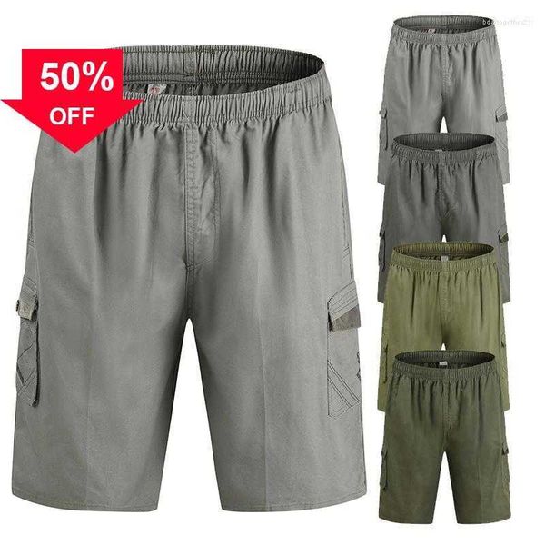 

men's shorts fashion casual sport pants elastic waist cotton solid color trousers bib overall streetwears to 2xl, White;black