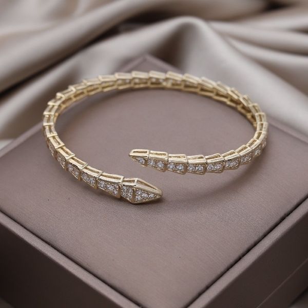 

charm bracelets korean fashion jewelry 14k gold plating luxury animal snake zircon open bracelet elegant women s wedding party accessories l, Golden;silver