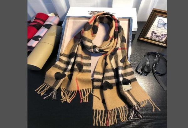 

2021 autumn and winter classic plaid cashmere scarf peach heart size18030cm5845327, Blue;gray