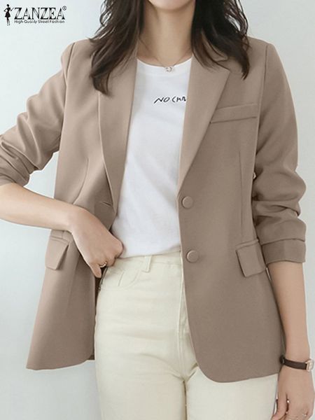 

women's suits blazers 2023 spring blazer casual solid single breaste coat jacket zanzea stylish female chic outwear long sleeved 23041, White;black