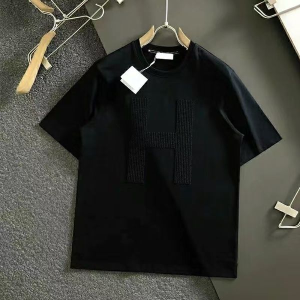 

21ss designer tide t shirts chest letter laminated print short sleeve high street loose oversize casual t-shirt 100% pure cotton for men an, White;black