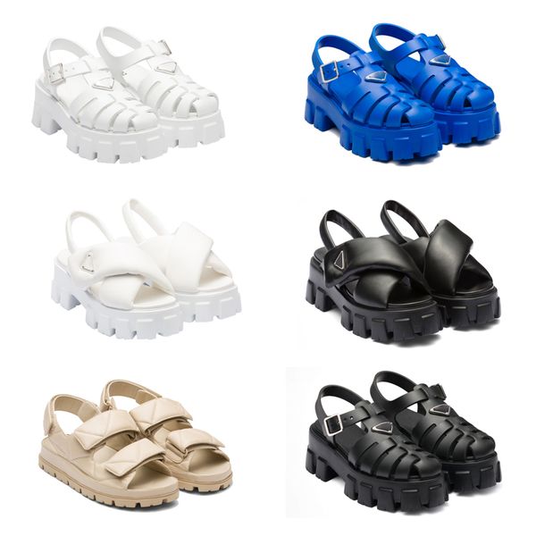 

sandals designer woman sandals monolith rubber sandal slippers luxury summer buckle strap patent leather slides triangle round toe sandal wi, Black