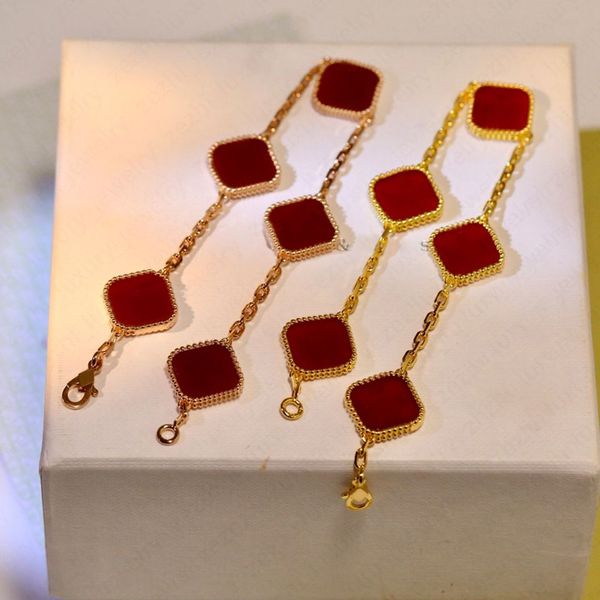 

6 colors fashion classic 4/four leaf clover charm bracelets bangle chain 18k gold agate shell van mother-of-pearl for women&girl wedding mot, Golden;silver